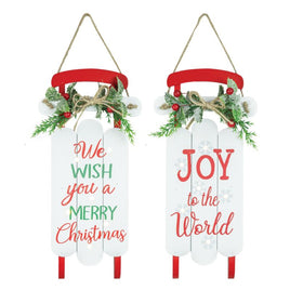 Red and White Christmas Sled Oversized Ornament with Lights- Set of 2