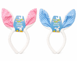 Plush Gingham Easter Bunny Ear Headband – Soft Faux Fur Costume Accessory