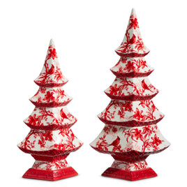 14" Red Chinoiserie Trees- Set of 2