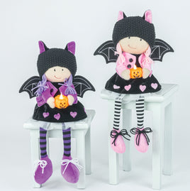 Bat Girl Pumpkin Light Up Dangle Leg Dolls- Set of 2