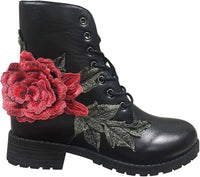 
              Womens 3D Flower Embroidery Lace Up Topic Winter Military Combat Boots
            