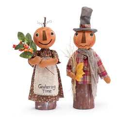 Pumpkin Head Couple Figurines