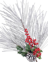 
              24" WHITE FLOCKED PINE WITH RED BERRIES
            