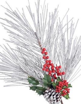 24" WHITE FLOCKED PINE WITH RED BERRIES