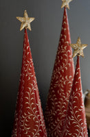 
              Set Of 3- Red & White Christmas Topiaries W Gold Stars
            