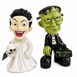 Skull & Bones® Bride of Frankenstein & Frankenstein Figurines – Set of 2 Halloween Tabletop Décor