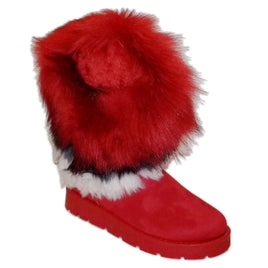 Women's Fashion Asymmetrical Red Fur Flat Boots