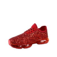 
              Women Red Glitter Stretch Elastic Mesh Lace Up Rubber Air Bubble Cushion Sneakers
            