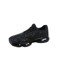 
              Women Black Glitter Stretch Elastic Mesh Lace Up Rubber Air Bubble Cushion Sneakers
            