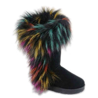 
              Bamboo Women's Black/Multi Color Winter Ankle Fur Cuffy Boots
            