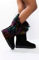 
              Bamboo Women's Black/Multi Color Winter Ankle Fur Cuffy Boots
            