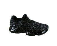 
              Women Black Glitter Stretch Elastic Mesh Lace Up Rubber Air Bubble Cushion Sneakers
            