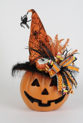 Lighted Pumpkin with Orange Hat
