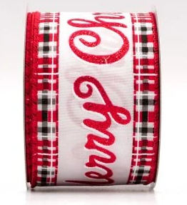 "Merry Christmas" Plaid Wired Ribbon