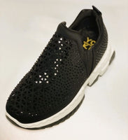 
              Woman Thick Bottom Slip-on Black Rhinestone Sneakers
            