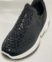 
              Woman Thick Bottom Slip-on Black Rhinestone Sneakers
            