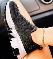 
              Woman Thick Bottom Slip-on Black Rhinestone Sneakers
            