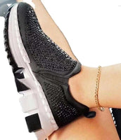 
              Woman Thick Bottom Slip-on Black Rhinestone Sneakers
            