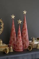 
              Set Of 3- Red & White Christmas Topiaries W Gold Stars
            