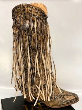 Brown Snake Fringed Cowboy Boots by L&B