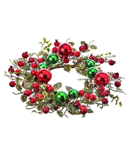 12" GLITTER RED/GREEN BERRY BALL CANDLE RING