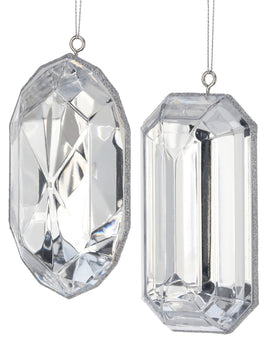 SET OF 2- 5" CLEAR IRIDESCENT ACRYLIC PRECIOUS GEM ORNAMENTS