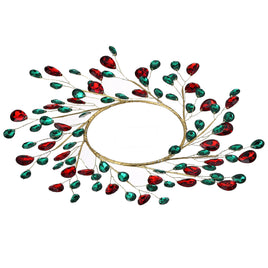 4.5" METAL RED/GREEN JEWEL CANDLE RING