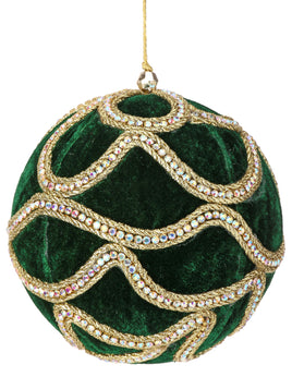 5" GREEN VELVET W/JEWEL BALL ORNAMENT