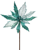 
              24"BEADED METALLIC CRYSTAL TEAL POINSETTIA STEM
            