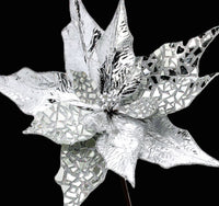 
              32" SILVER GLITTER W/METALLIC JEWEL POINSETTIA STEM
            