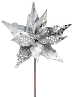 
              32" SILVER GLITTER W/METALLIC JEWEL POINSETTIA STEM
            