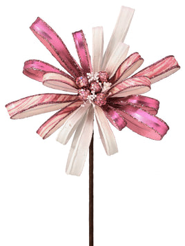 18" PINK/WHITE SWIRL RIBBON FLOWER SPRAY