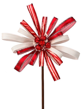 18" RED/WHITE SWIRL RIBBON FLOWER SPRAY