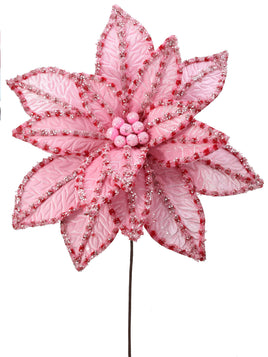 30" GIANT CANDY SNOW GLITTER POINSETTIA STEM