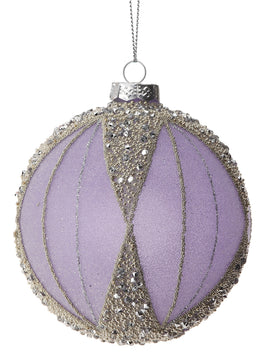 4" FROSTED LAVENDER SILVER BEAD GLASS BALL ORNAMENT