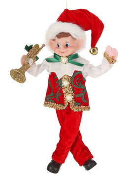 11" FABRIC PIXIE ELF W/MUSICAL INST. ORNAMENT