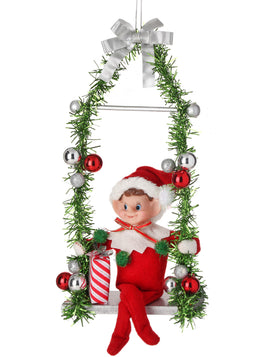 12" SWING W/TINSEL AND PIXIE ELF ORNAMENT