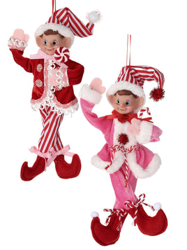 11" FABRIC SWEETS PIXIE ELF ORNAMENT-SET OF 2