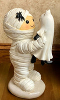 
              Halloween Mummy Holding Ghost Cat Figurine
            