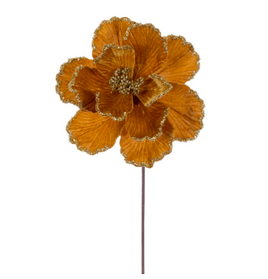Gold Velvet Bead Trim Magnolia Stem