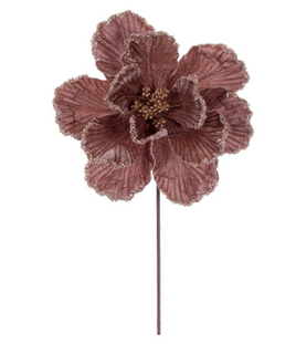 Mocha Velvet Bead Trim Magnolia Stem