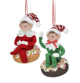 7" ELF W/DOUGHNUT ORNAMENT-SET OF 2