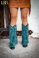 
              Turquoise Fringed Leopard Cowboy Boots by L&B
            