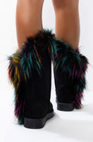 
              Bamboo Women's Black/Multi Color Winter Ankle Fur Cuffy Boots
            