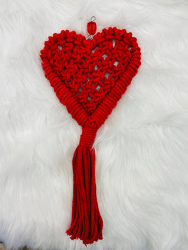 Red Valentines Macrame Heart 5" Wide, 10" Long