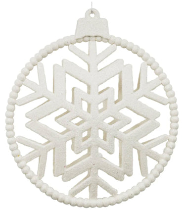 Winter Frost White Round Glittered Snowflake Ornament