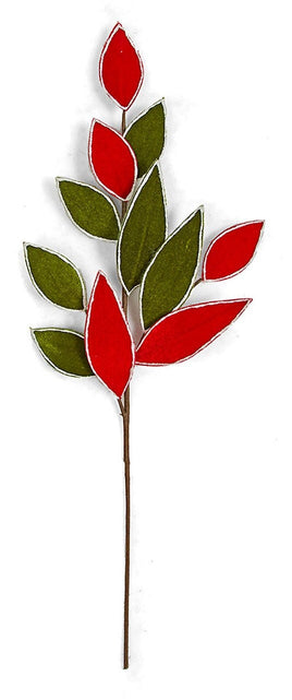 25.5" Velvet Magnolia Spray in Red or Red/Green with White Trim. 11 Leaves. 9.5" to 10.5" Stem Length. Sprays Sold Per Piece.