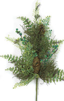 
              29 INCH MIXED GREEN FOLIAGE WITH GLITTER, BERRIES, FERN, AND PINE CONE SPRAY
            