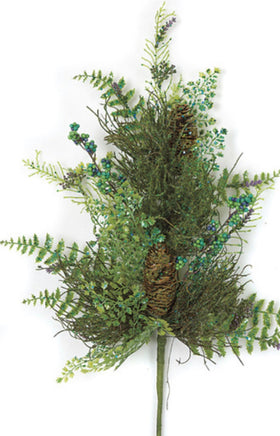 29 INCH MIXED GREEN FOLIAGE WITH GLITTER, BERRIES, FERN, AND PINE CONE SPRAY