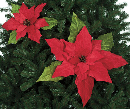 Faux 24" Velvet Poinsettia Stem in stunning red (Sold Qty 1)